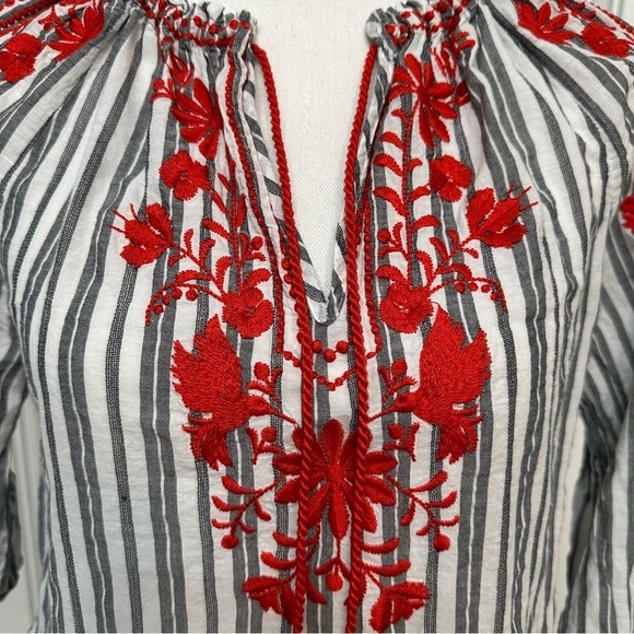 Kate Spade New York Striped Embroidered Tasseled Blouse SZ XSmall Resort Wear - Picture 2 of 7